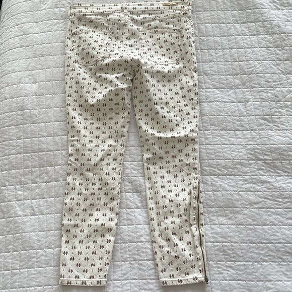 ANTHRO Pilcro Serif Floral Patterned Ankle Zip Skinny Letterpress Jeans Size 12 - Picture 2 of 13